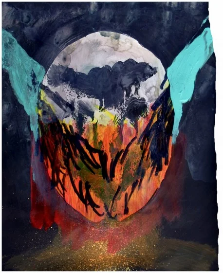 Pintura de Murdo Ortiz titulada Monstruo de Dem Demonio, figura monstruosa en técnica mixta sobre papel